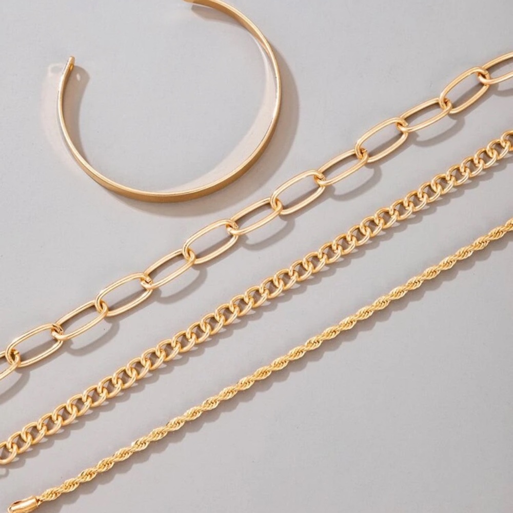 Gold minimalist bracelet set chain cuff bangle - Picture 3 of 3